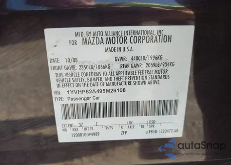 2009 Mazda Mazda6 I Touring из США, поврежденный, VIN 1YVHP82A495M26108